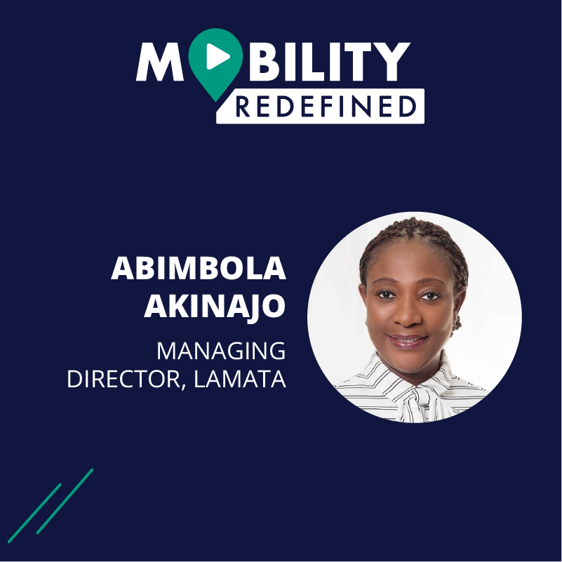 Photo of Abimbola Akinajo, Managing Director of the Lagos Metropolitan Area Transport Authority (LAMATA) and the Mobility Redefined logo